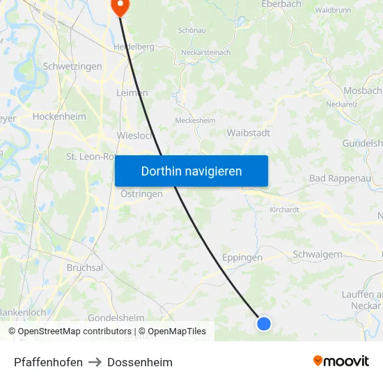 Pfaffenhofen to Dossenheim map