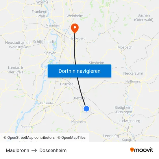 Maulbronn to Dossenheim map