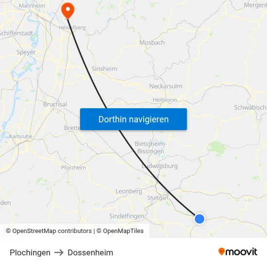 Plochingen to Dossenheim map