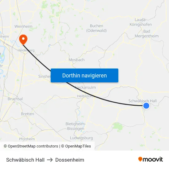 Schwäbisch Hall to Dossenheim map