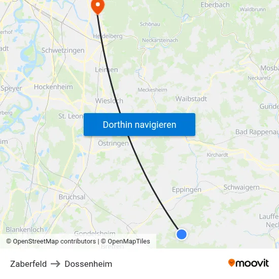 Zaberfeld to Dossenheim map