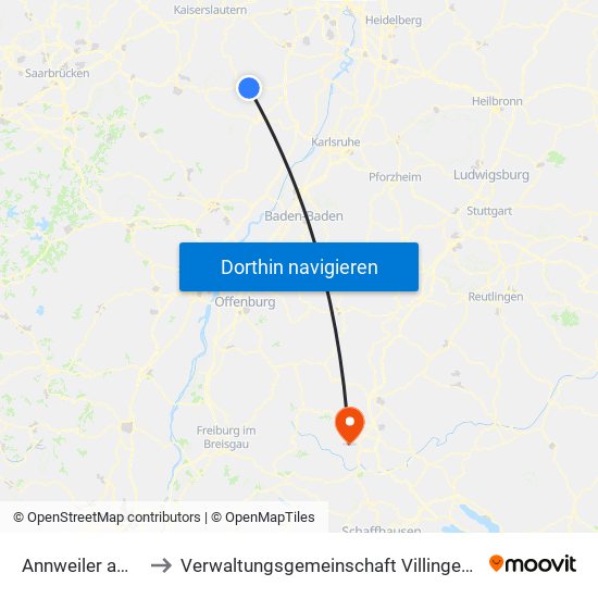 Annweiler am Trifels to Verwaltungsgemeinschaft Villingen-Schwenningen map