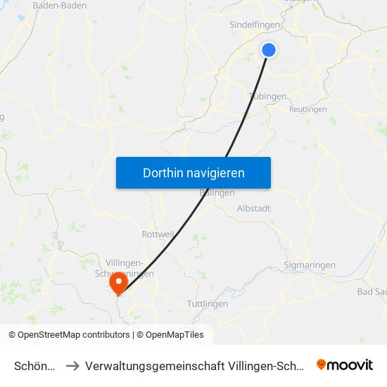 Schönaich to Verwaltungsgemeinschaft Villingen-Schwenningen map