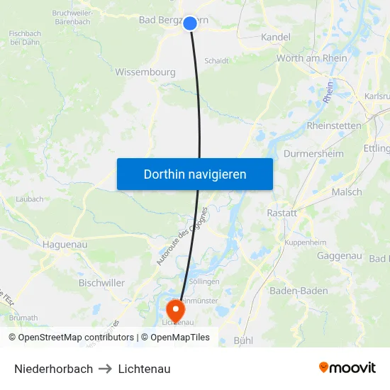 Niederhorbach to Lichtenau map