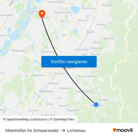 Ottenhöfen Im Schwarzwald to Lichtenau map