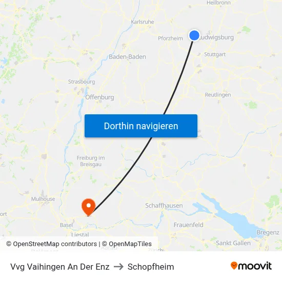 Vvg Vaihingen An Der Enz to Schopfheim map
