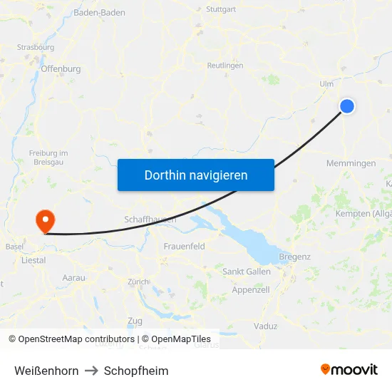Weißenhorn to Schopfheim map