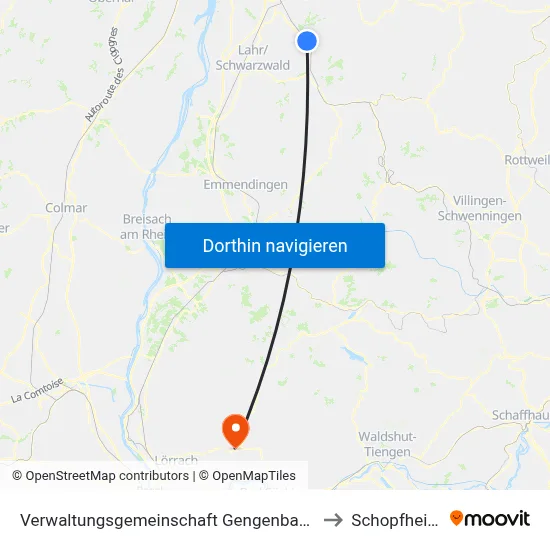 Verwaltungsgemeinschaft Gengenbach to Schopfheim map