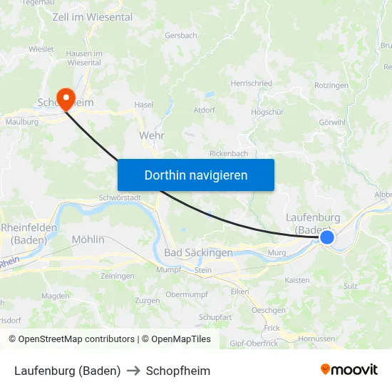 Laufenburg (Baden) to Schopfheim map