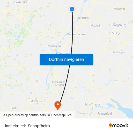 Insheim to Schopfheim map