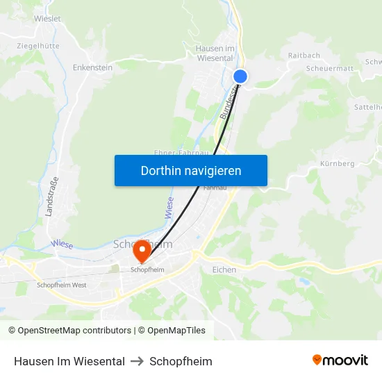 Hausen Im Wiesental to Schopfheim map