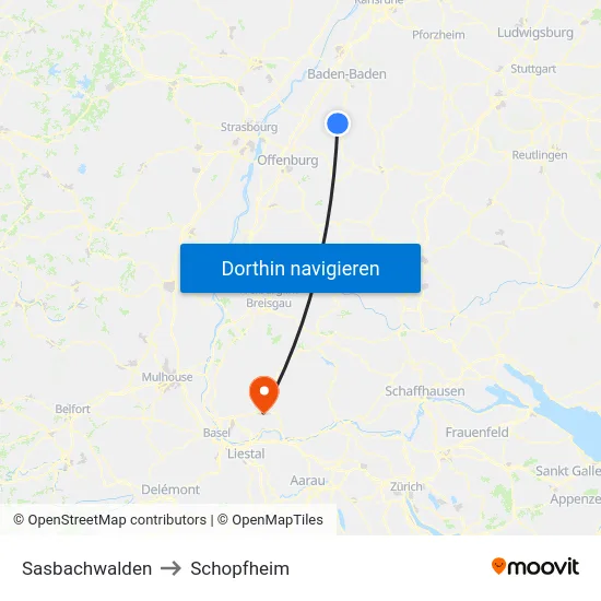 Sasbachwalden to Schopfheim map