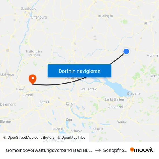 Gemeindeverwaltungsverband Bad Buchau to Schopfheim map