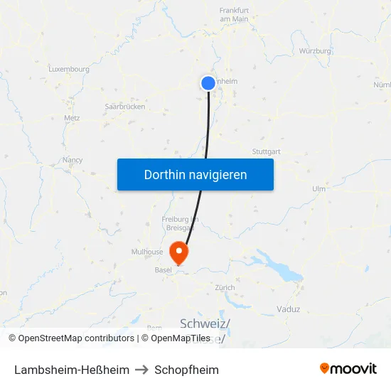 Lambsheim-Heßheim to Schopfheim map