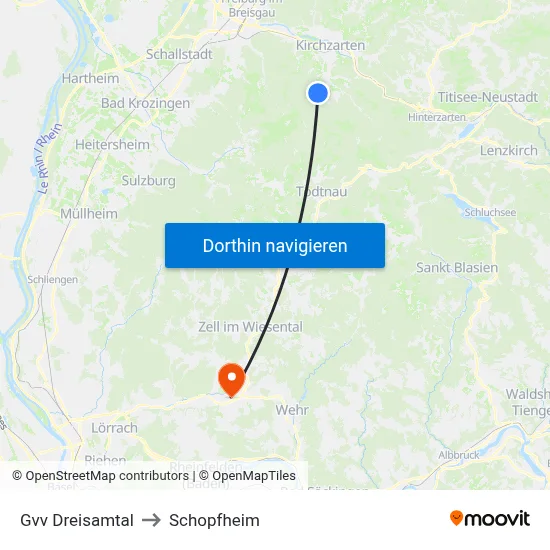 Gvv Dreisamtal to Schopfheim map