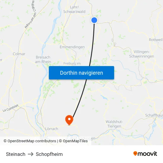 Steinach to Schopfheim map