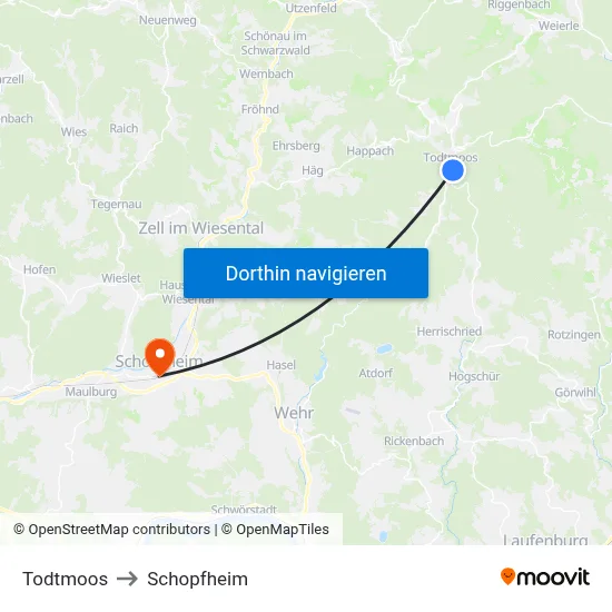 Todtmoos to Schopfheim map
