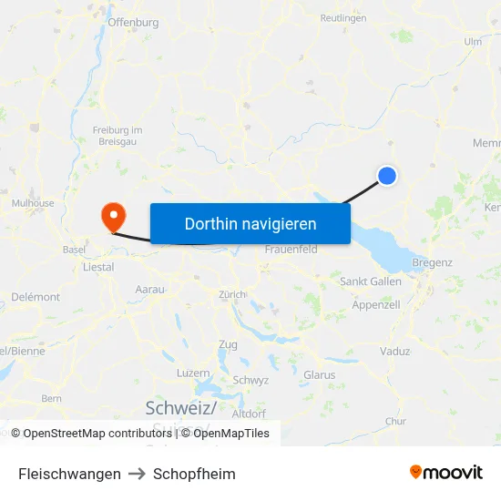 Fleischwangen to Schopfheim map