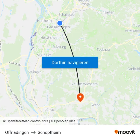 Offnadingen to Schopfheim map
