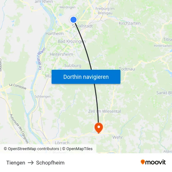 Tiengen to Schopfheim map