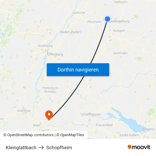 Kleinglattbach to Schopfheim map