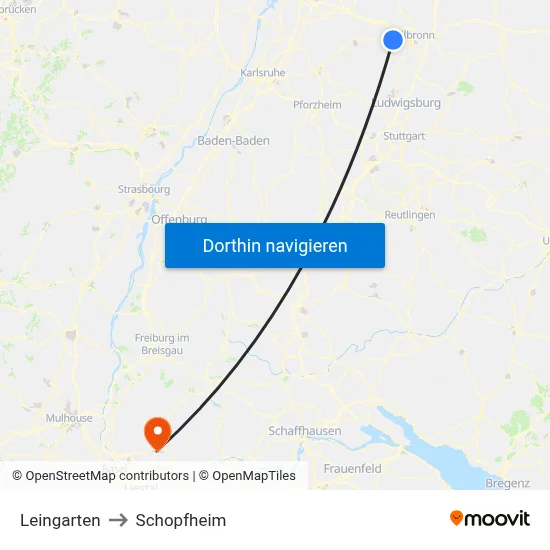 Leingarten to Schopfheim map