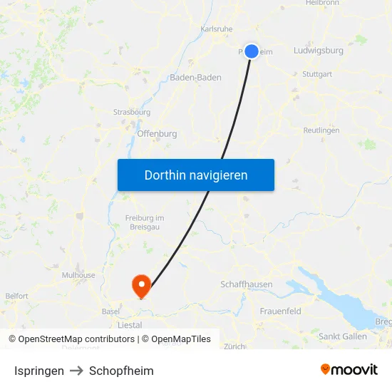 Ispringen to Schopfheim map