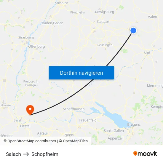 Salach to Schopfheim map