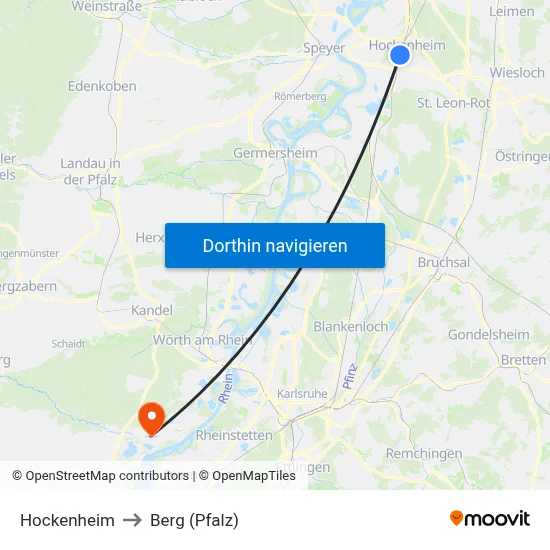 Hockenheim to Berg (Pfalz) map