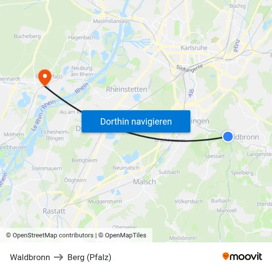 Waldbronn to Berg (Pfalz) map