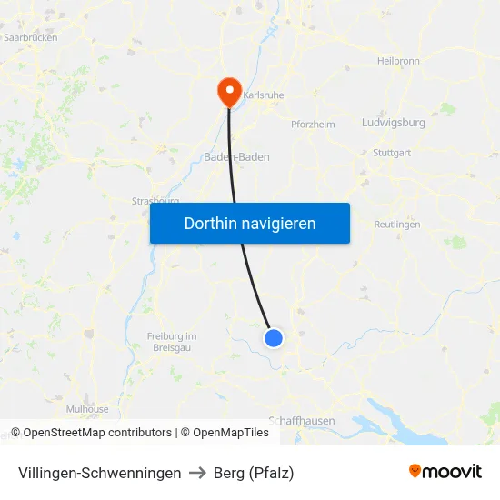 Villingen-Schwenningen to Berg (Pfalz) map