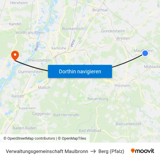 Verwaltungsgemeinschaft Maulbronn to Berg (Pfalz) map