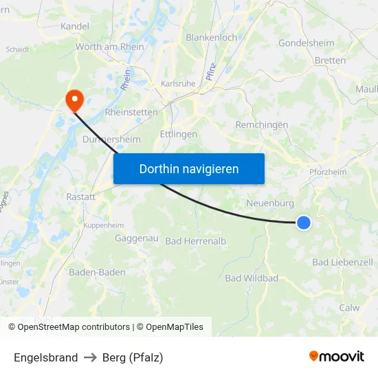 Engelsbrand to Berg (Pfalz) map