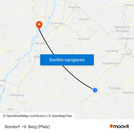 Bondorf to Berg (Pfalz) map