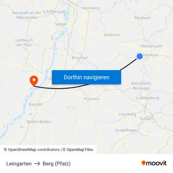 Leingarten to Berg (Pfalz) map