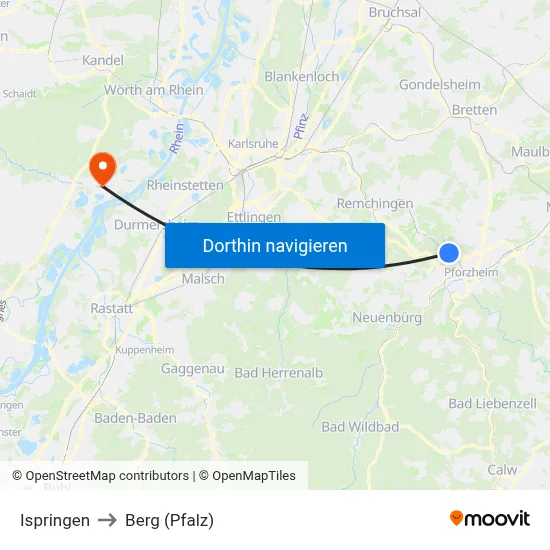 Ispringen to Berg (Pfalz) map