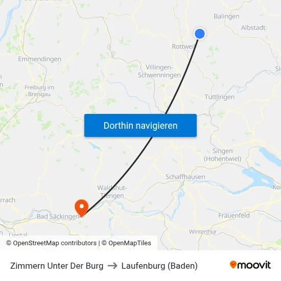 Zimmern Unter Der Burg to Laufenburg (Baden) map