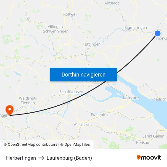 Herbertingen to Laufenburg (Baden) map