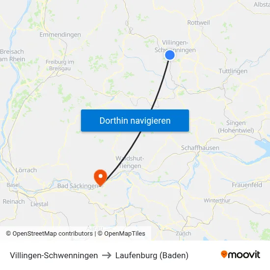 Villingen-Schwenningen to Laufenburg (Baden) map
