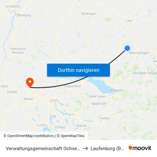 Verwaltungsgemeinschaft Ochsenhausen to Laufenburg (Baden) map