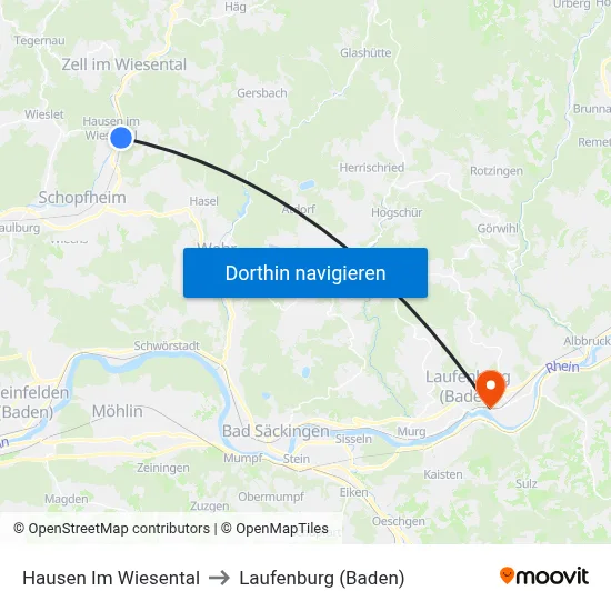 Hausen Im Wiesental to Laufenburg (Baden) map
