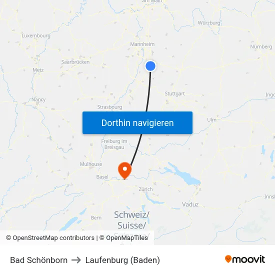 Bad Schönborn to Laufenburg (Baden) map
