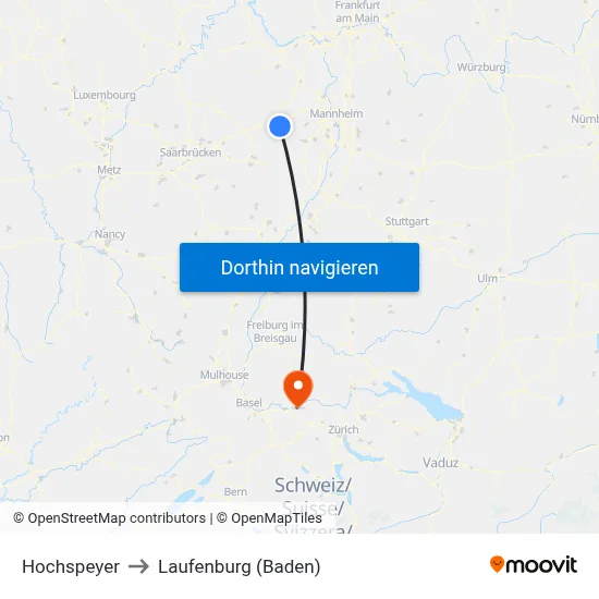 Hochspeyer to Laufenburg (Baden) map