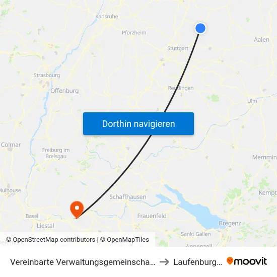 Vereinbarte Verwaltungsgemeinschaft Der Stadt Backnang to Laufenburg (Baden) map