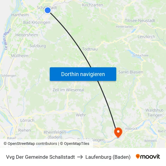 Vvg Der Gemeinde Schallstadt to Laufenburg (Baden) map