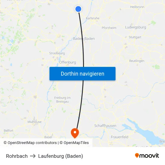 Rohrbach to Laufenburg (Baden) map