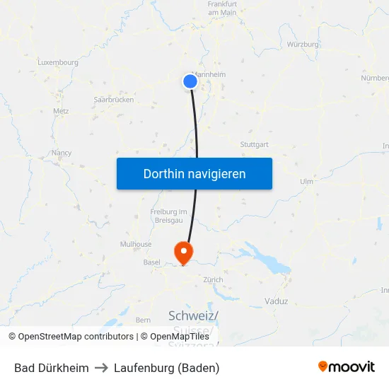 Bad Dürkheim to Laufenburg (Baden) map