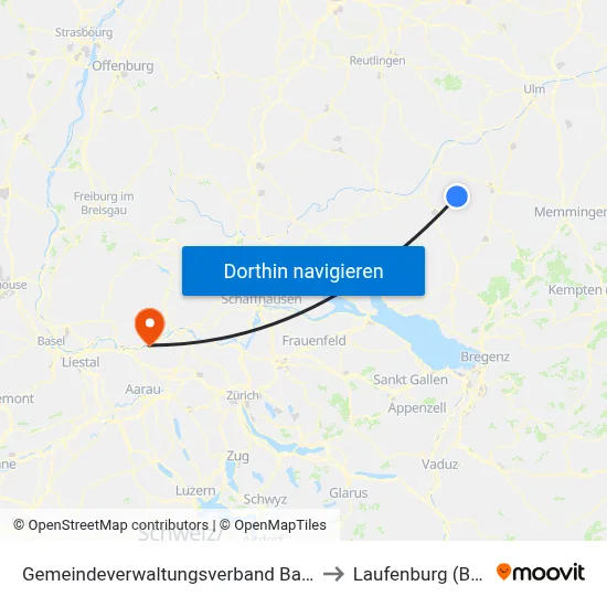 Gemeindeverwaltungsverband Bad Buchau to Laufenburg (Baden) map