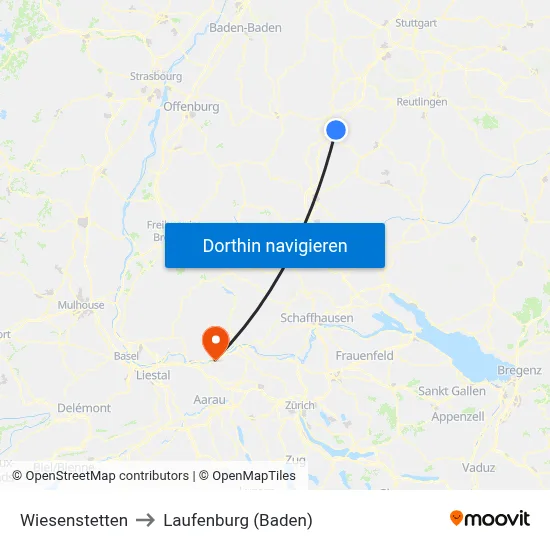 Wiesenstetten to Laufenburg (Baden) map