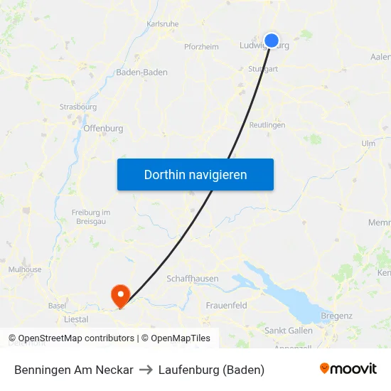 Benningen Am Neckar to Laufenburg (Baden) map